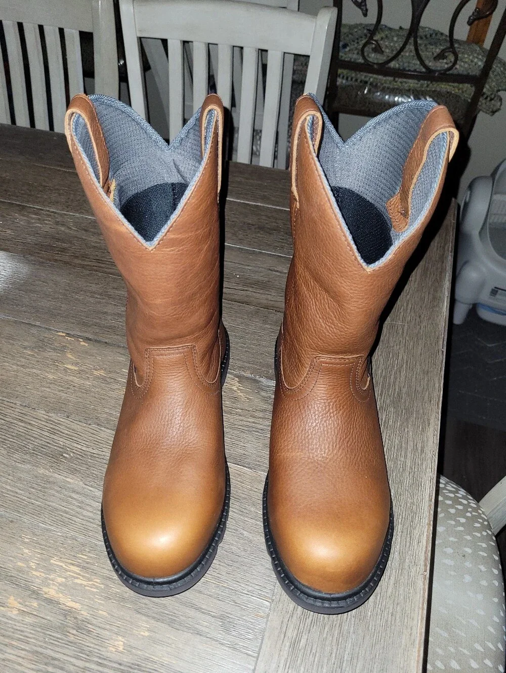 Rocky Men's Tan Brown Leather Pull-On Western Work Boots With Steal Toes  NWOT